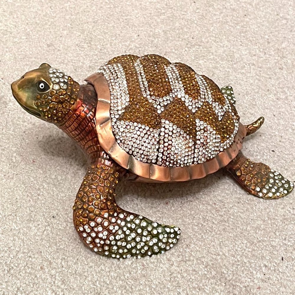 Turtle Jeweled Box with Crystals and Gems, 8"X7"X4" - NEW